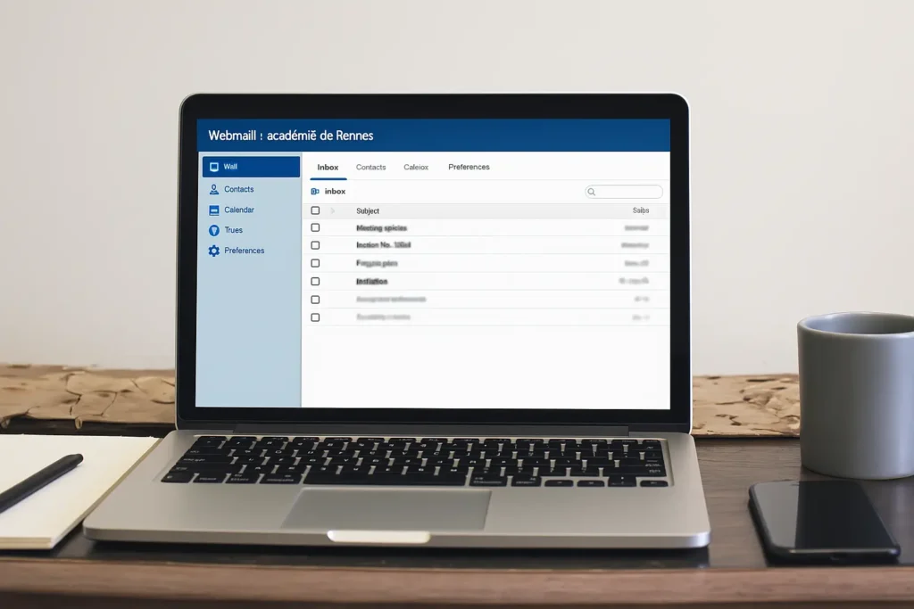 Interface du Webmail de l'Académie de Rennes ouverte sur un ordinateur portable
