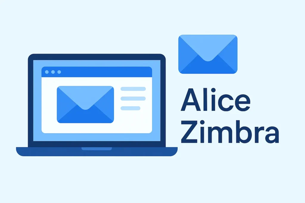 Illustration flat design du webmail Alice Zimbra ouvert sur ordinateur portable