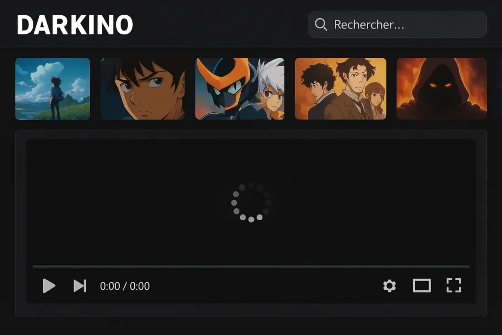 Page d’accueil Darkino simulée avec un lecteur vidéo en chargement