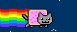 Illustration Nyan Cat pixelisé avec traînée arc-en-ciel — visuel du site Rank-by-ping.com