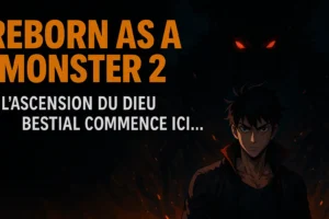 Reborn as a Monster 2 – L’ascension du Dieu Bestial commence ici – visuel sombre avec protagoniste et créature en arrière-plan