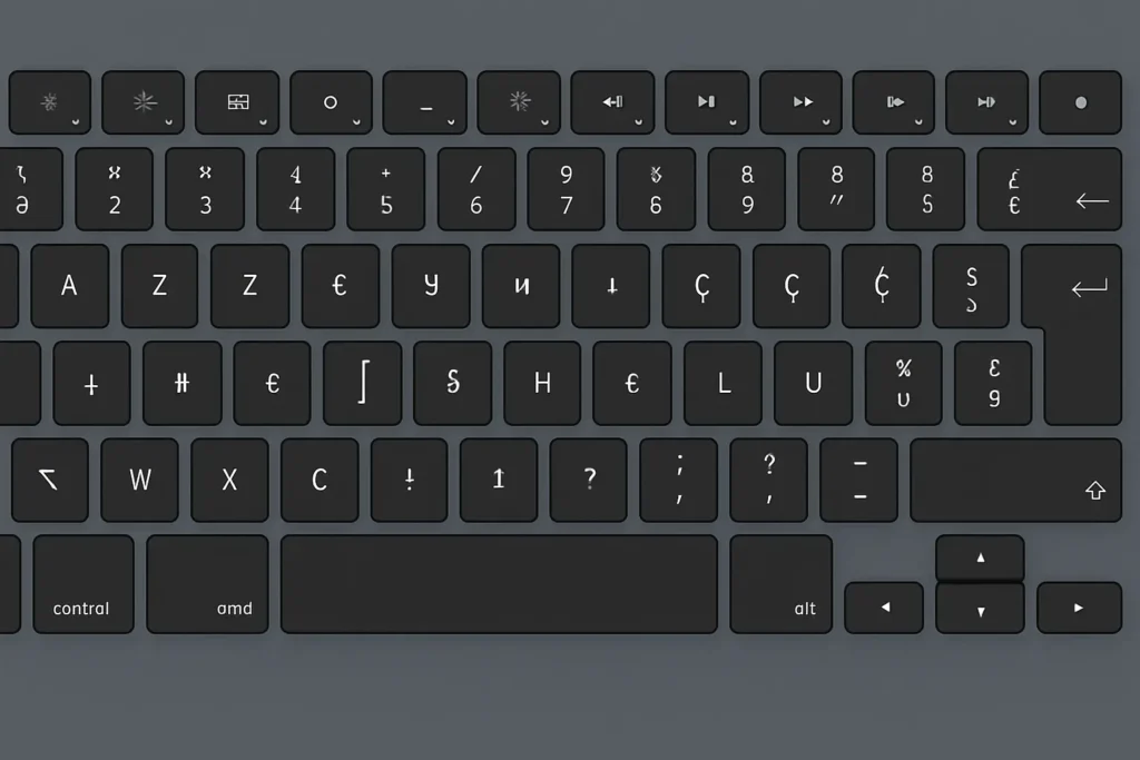 Clavier AZERTY français vu de dessus en format horizontal, sans texte ajouté
