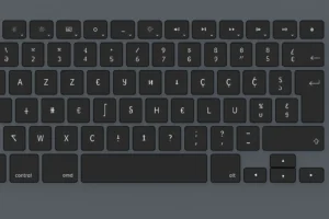 Clavier AZERTY français vu de dessus en format horizontal, sans texte ajouté